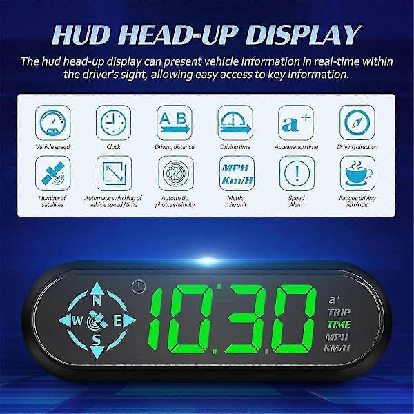 Digital GPS-hastighetssensor for bil, Head-Up Display, hastighetssensor, kilometerteller, frontrute, smart hastighetssensor HUD for kjøretøy