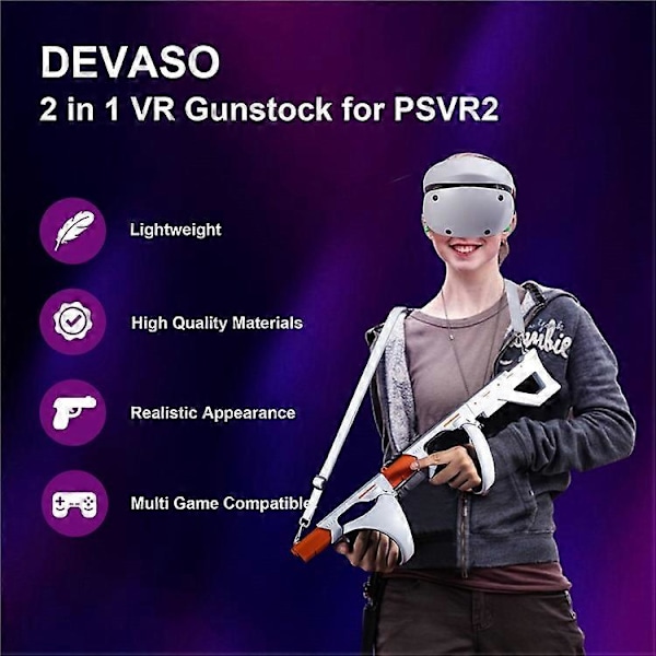 DEVASO Kompatibel För Sony PS VR2 Controller Pistolkolv VR Spelgrepp Fodral VR Headset Ersättningsdelar White