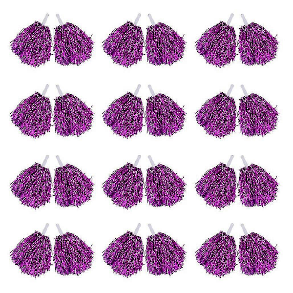 24 stk. Cheerleading Pom Poms Metallisk Folie Cheer Pom Poms med Plasthåndtak for Voksne Barn Cheerl b