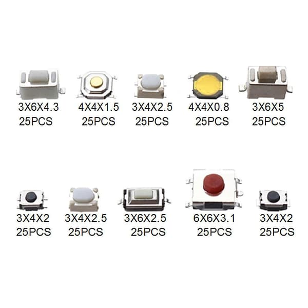 250 st Micro Switch Bil Fjärrkontroll Knapp Taktil Tryckknapp Brytare Set