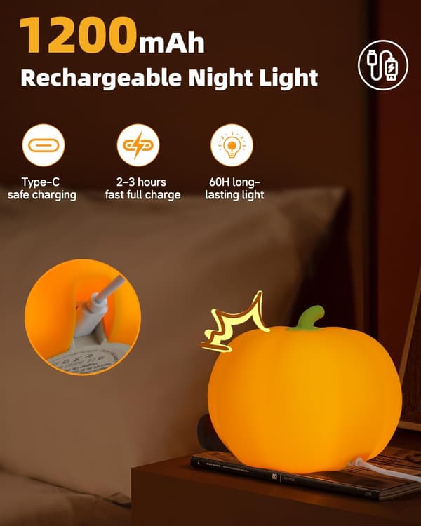 Natlampe med Ælling, Sød Silikone Børnelampe, Blød Silikone Natlampe USB LED ...