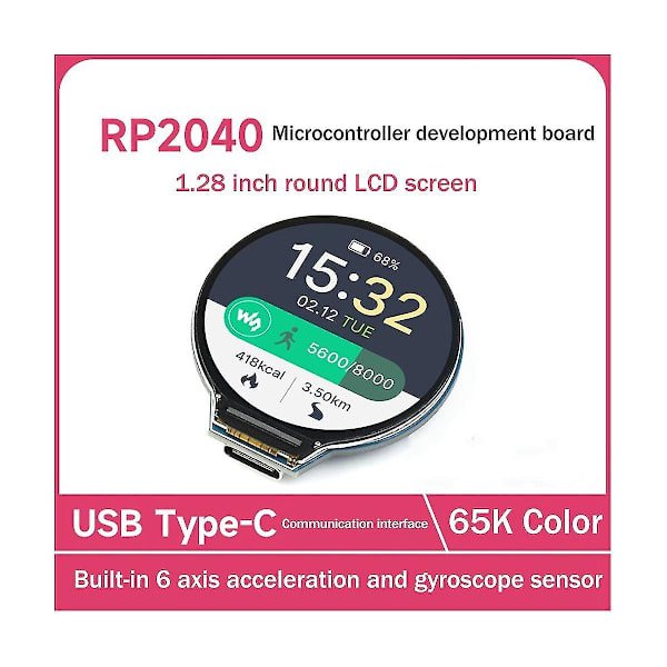 Til Rp2040 Microcontroller Udviklingskort 1.28 Tommer Cirkulær Lcd-skærm Med Sensor Micr