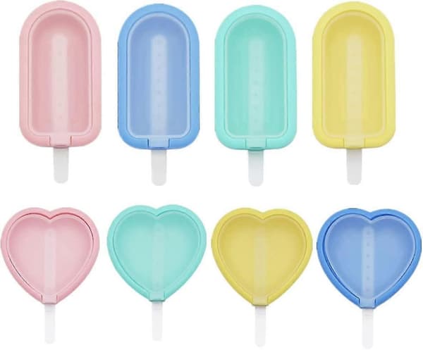 8 Stk. Ispindeforme med pinde, Mini Silikone Ismaskine, Genanvendelige Chokolade Popforme med Spildsikkert Låg til Børn