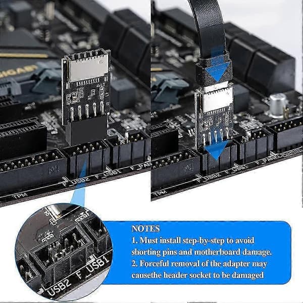 USB 2.0 Frontpanel Header USB 9Pin till USB 2.0 Typ-E Intern Adapter Moderkort Plugg Adapter