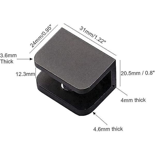 Pakke med 4 glasklemmer, glasbeslag uden boring, hyldebærer clip support (til 10mm-12mm glas, sort) Wuqx