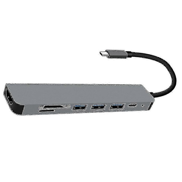 7 Portars USB-hubb med videoutgång Multifunktionell datahubb för laptop
