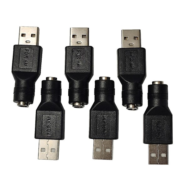 Svart USB til DC-adapter USB 2.0 A Hunn til DC 5.5x2.1mm Strømadapter