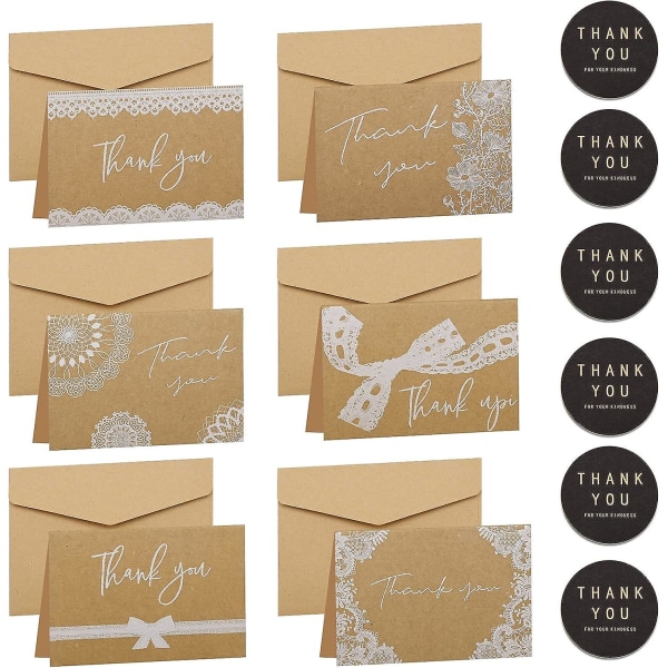 24 sarjaa Kraft-kiitoskortteja, monipakkaisia ​​vintage onnittelukortteja Kraft-paperikutsukortteja kirjekuorilla, sinettitarroja syntymäpäiville, valmistujaisiin