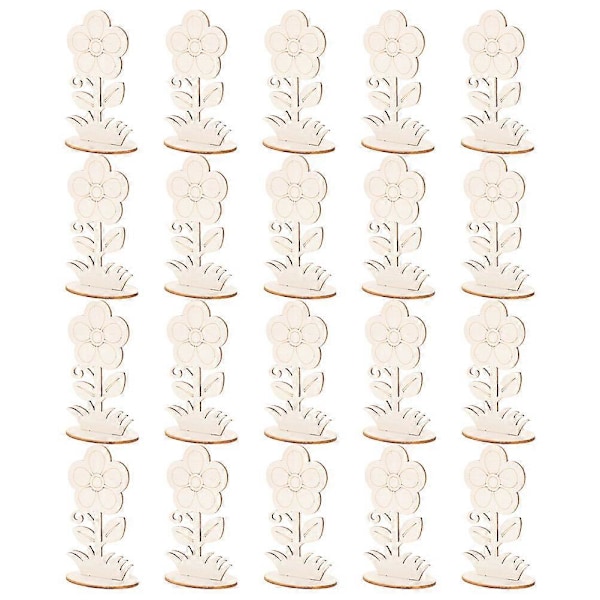 20 st Obehandlade Träblommor DIY Tomma Träblommor Trä 3D Blomdekoration
