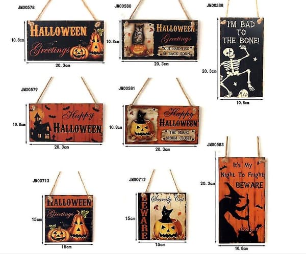 Halloween Tema Fest Dekoration Rektangulær Hængende Træskilt (stil D) bd