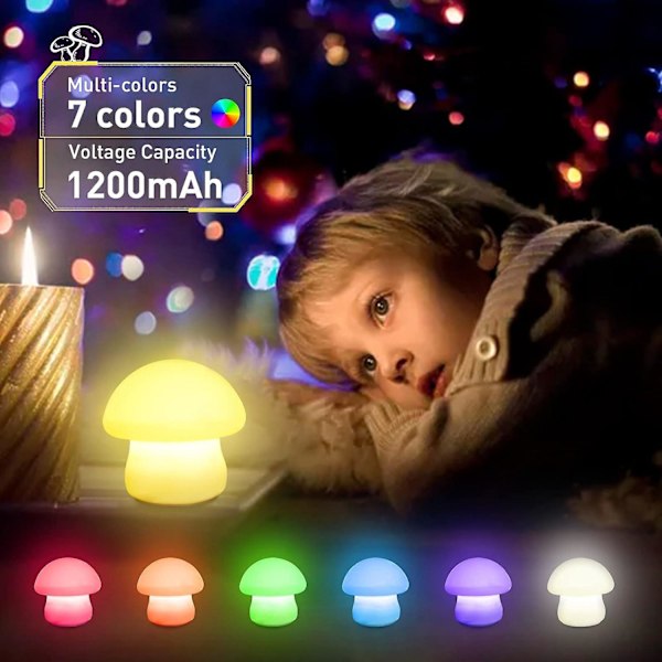 Svampelampe, Genopladelig Svampe Natlampe, Flerfarvet LED Svampe Natlys, Dæmpbar Svampe Natlampe Til Amning, Børneværelse Squishy