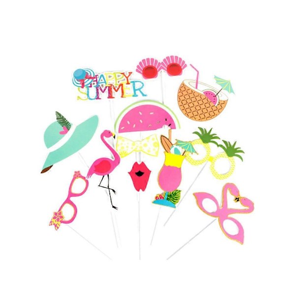 12 stk. Hawaii Fest Foto Rekvisitter Sæt Flamingo Strand Dekoration Papir Håndholdt Foto Booth Rekvisitter Sæt Fotograferingstilbehør Sommerfestartikler