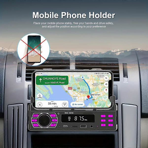 1DIN Bilradio Stereo med Fjärrkontroll Digital BT Bil Ljud Musik Stereo 12V Bilradio MP3-spelare med USB/SD/AUX-IN+ Mobiltelefonhållare+ APP