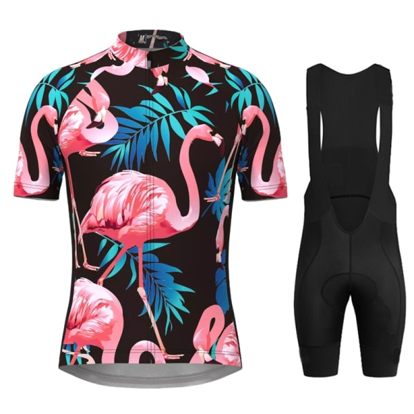 Män Hawaiian Tropical Flamingo Print Cykeltröja Set Korta ärmar Cykelkläder MTB Ropa Ciclismo Bib Pant Cykelkläder 13 3XL