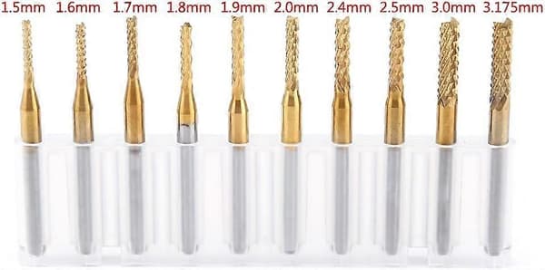 10 stk. Wolframkarbid Endefreser Titanbelegg 1,5 mm-3,175 mm Fresekutter Graveringsbits CNC Roterende Bor