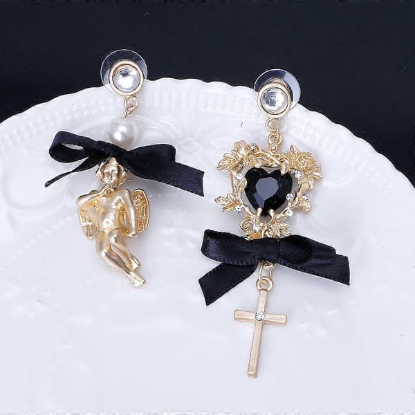 Søde Blonde Sløjfe Kerub Ørering Barok Asymmetrisk Perle Drop Ørering Smykke Charm