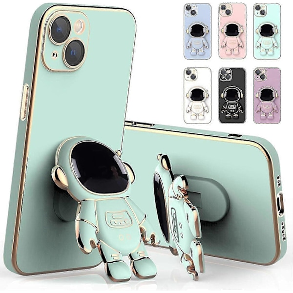 Astronaut Etui Kompatibel iPhone 14 14 Plus 14 Pro Max 6D Belægning Etui Cover med Stativ Astronaut Etui Grøn til iPhone 14 Pro