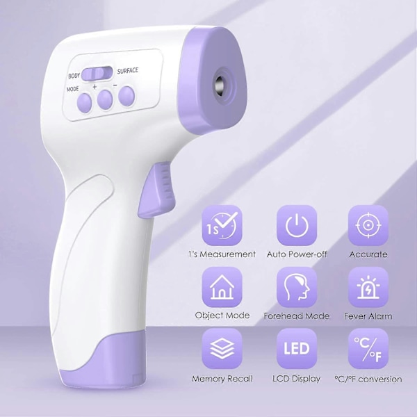 Infrarødt pandetermometer til voksne med feberalarm, 2 i 1 kontaktfrit pandetermometer med hukommelsesfunktion, LCD-display, infrarødt T
