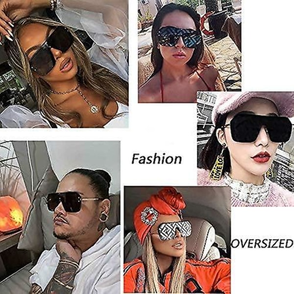 Oversized solbriller for kvinner, trendy, rammeløse solbriller i ett stykke med flat topp, store shades