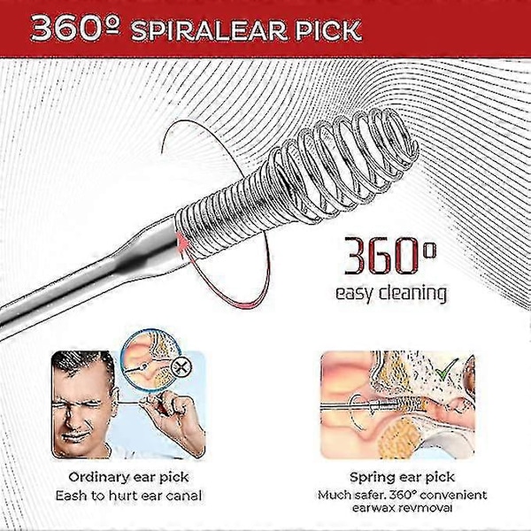 Öronvaxavlägsnare i rostfritt stål, 360° spiral, öronvårdsverktyg