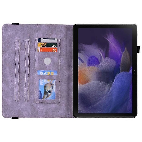Kompatibelt Läderfodral för Samsung Galaxy Tab A9 med Fjärilsblommor Tryck Tablet Skydd Purple