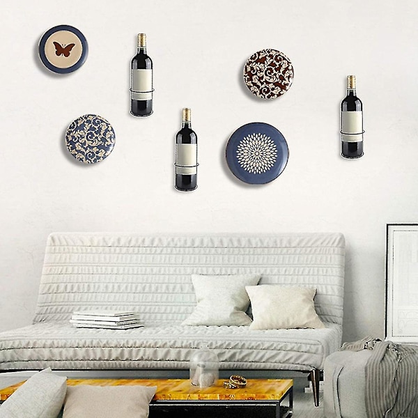 Viinipulloteline seinälle, 6 kpl viinipulloteline, metallinen viininäyttöteline viinisäilytykseen, seinäviiniteema Deco x