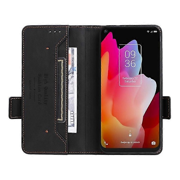 Kompatibelt för TCL 10L/10 Lite Hårdvarudesign Ställ Magnetisk Stängning Läder Mobiltelefonfodral Skydd med Plånbok Black