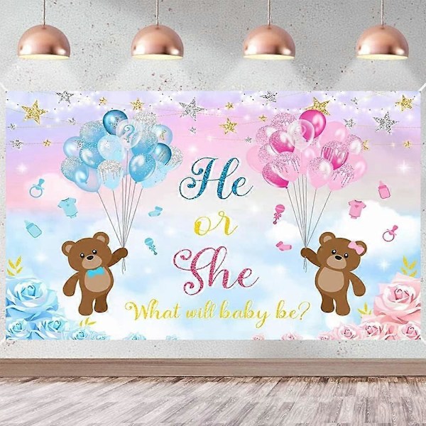 Pojke eller Flicka Banner Björntema Han eller Hon Könsavslöjande Bakgrund Blå Rosa Könsavslöjande Fotobakgrund Vad Blir Bebisen Baby Shower Party Deko