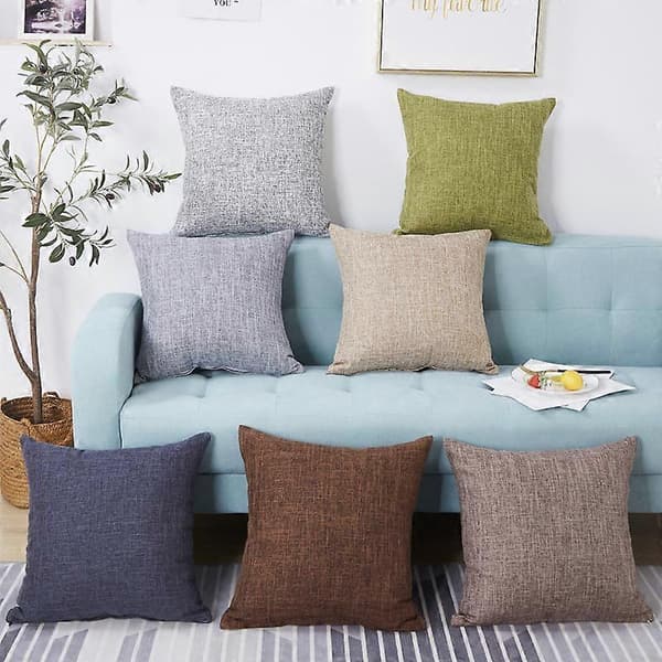 Dekorative pudebetræk sæt med 2 linned teksturerede pudebetræk til sofa, stol, stue, 40x40 cm, kaffefarve