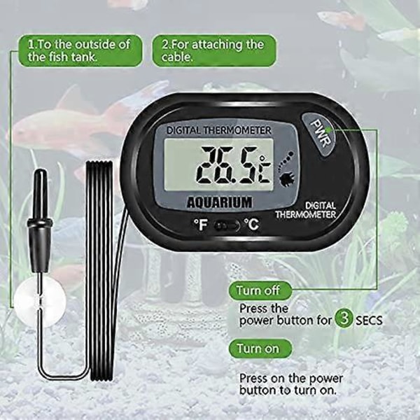 Akvarietermometer LCD Digital Display med Sugekop og Probe til Reptiler Inkubator Akvarium Drivhus Pakke med 4