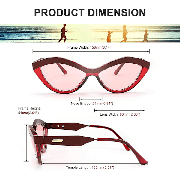Ubiuo Retro Cateye Solbriller Sjove Store Øjneform Briller Trendy Søde Læber Design Browline Kombination B2763