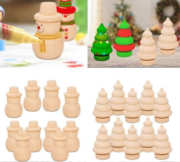 20 st Julgransprydnader av trä, DIY Trä Snögubbe Tomma Julgransprydnader