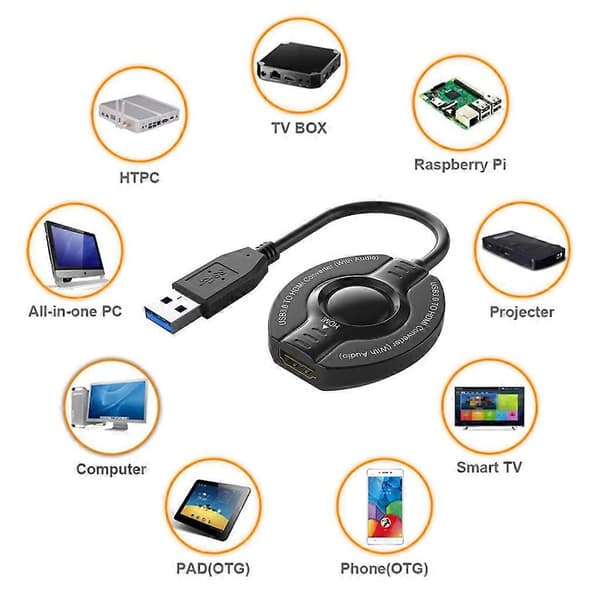 Ekstern Videoadapterkabel Video USB 3.0 til HDMI-kompatibel Konverter 1080P