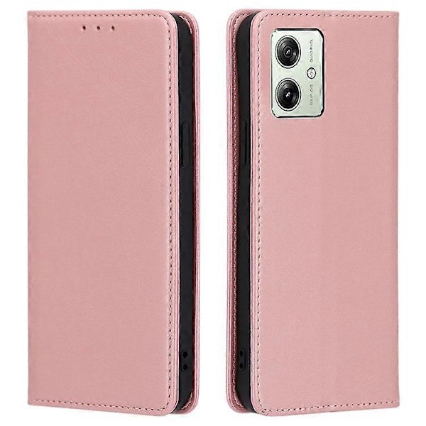 Kompatibel for Motorola Moto G54 5G Deksel Anti-ripe Kalveskinntekstur PU-lær+TPU Lommebok Telefondeksel PinkGold