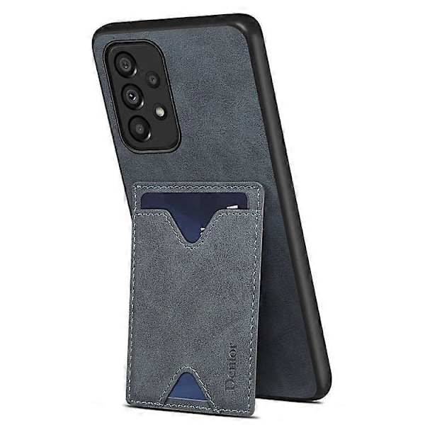 DENIOR Yhteensopiva Samsung Galaxy A53 5G Nahkapäällysteinen TPU-suojakuori Jalustalla ja Korttipaikalla Grey