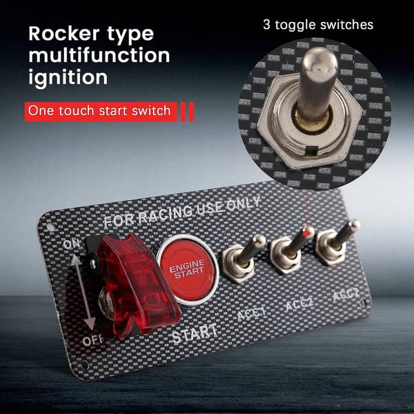 12v Bil Tenningsbryter Motorstart Trykknapp 3 Vippebrytere Racing Panel