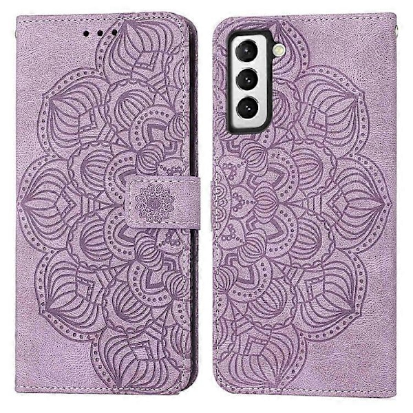 Kompatibelt för Samsung Galaxy S23 Mandala Blomma Präglat PU Läder Ställ Fodral Magnetlås Telefonplånboksskydd Purple