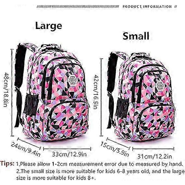 Geometrisk, Blad eller Galakse Ryggsekk for Jenter-Gutter Ungdomsskole Bag Barneskolesekker (Rosa L)