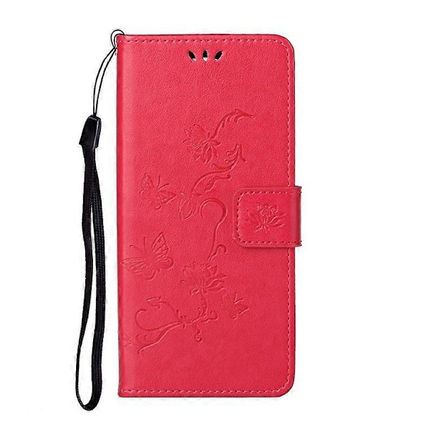 Moderigtig pungfunktion Flip Prægede Sommerfugle Blomst PU Læder Ridsefast Telefon Cover Stativ Skal Kompatibel Med M Red