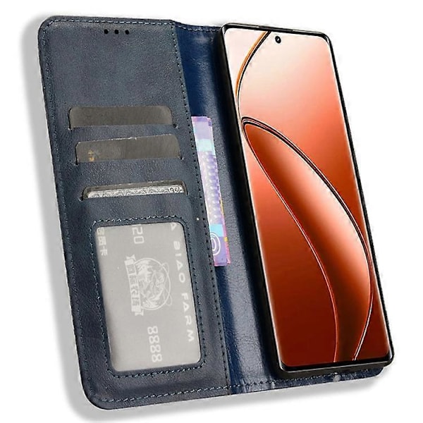Kompatibelt Skal för Realme 12 Pro 5G / 12 Pro+ 5G Stöttåligt TPU Skal Läder Retro Textur Telefonskydd Blue