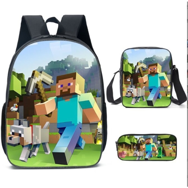 3 stk/sett MINECRAFT 3D Print Barneryggsekker Jente Gutter Ryggsekk Barneskolevesker Tegneserie Barnehageryggsekk multi 16 Inches