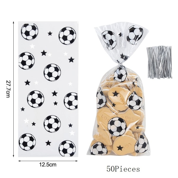 World Soccer Party Favors Taske Treat Candy Bags Goodie Bags til fødselsdag Fodbold Temafest Gaveposer med Twist Slips B03-50PCS