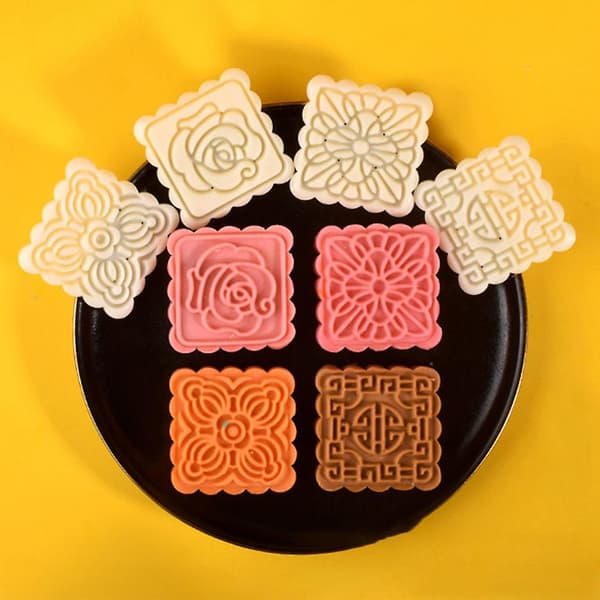Plast Mooncake Form 100g Rose Firkant Stempler Kjeks Kakekutter Form DIY