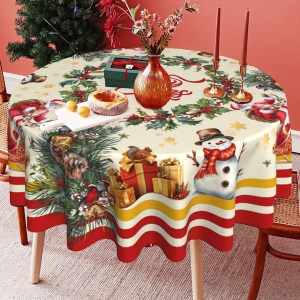 Christmas Tablecloth 152x152cm - Round Snowflake Christmas Tablecloth for Outdoor, Dining Table & Party