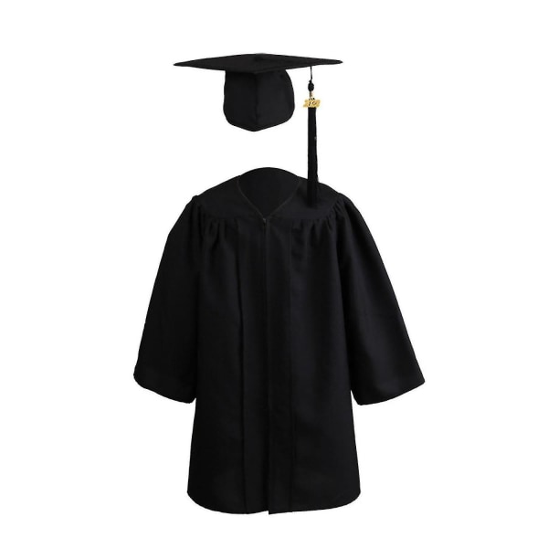 1 set valmistumisen pukuvetoketju ja hattu Polyesterista valmistettu lasten akateeminen mekko Black L