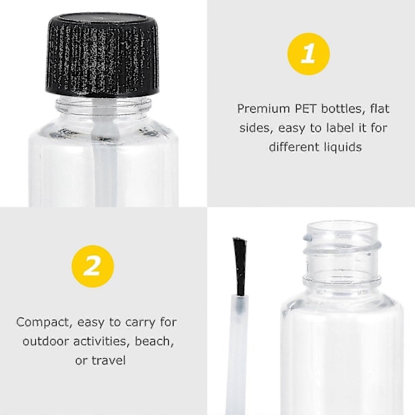 6 stk. 20 ml Neglelakflasker Tomme Neglelak Klare Flasker Med Og Børste