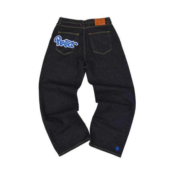 Retro herrebukser Street Sommer uformelle bukser med rett ben black blue XL