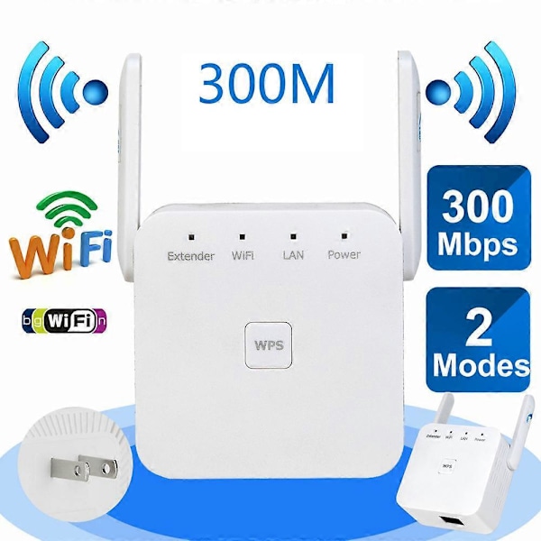 WLAN-förstärkare, Ultraxtendex WLAN-repeater med 4 antenner, 300 Mbit/s WiFi-förstärkare med dubbel LAN-anslutning, kompatibel med 99% standard WiFi