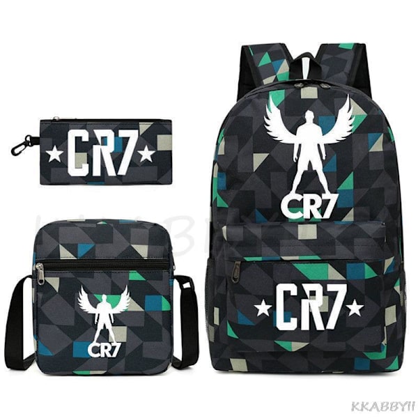 CR7 Skolväskor 3st Stor bokryggsäck för tonåringar Pojkar Flickor Resebärbar dator Mochila Escolars Dark Grey