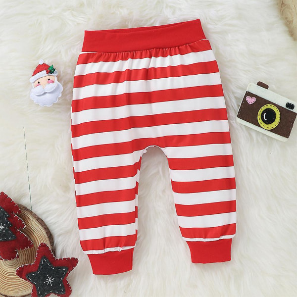 Toddler Baby Santa Claus Cosplay Dräkt Randig Långärmad Jumpsuit + Byxor + Hat Set Jul Fancy Dress Up Kostym 6-9 Months